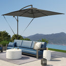 Ombrellone a Sbalzo Regolabile 247x247x256 cm con Base a Croce e Manovella in Acciaio e Poliestere Grigio Scuro      