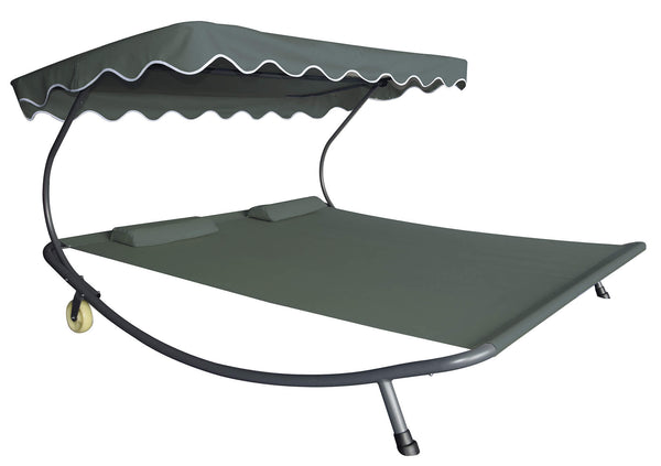 Transat de jardin double 200x175x135 cm en acier et tissu Oxford gris prezzo