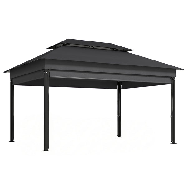 prezzo Gazebo da Giardino 4x3 m con Tende Laterali Doppio Tetto Fori di Drenaggio Grigio Scuro