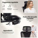 Sedia da Ufficio Ergonomica con Braccioli Poggiatesta Schienale Regolabili Funzione Dondolo in Rete Nero      