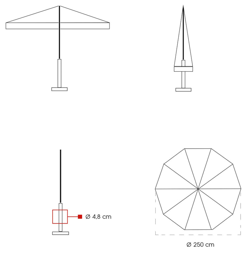 Ombrellone da Giardino Ø2,5 m Palo Ø48 mm in Legno Telo in Acrilico Danieli Havana Ecrù