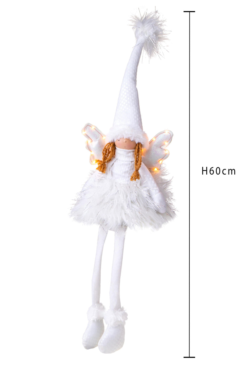 Angelo Seduto con Led H60 cm in Tessuto Bianco