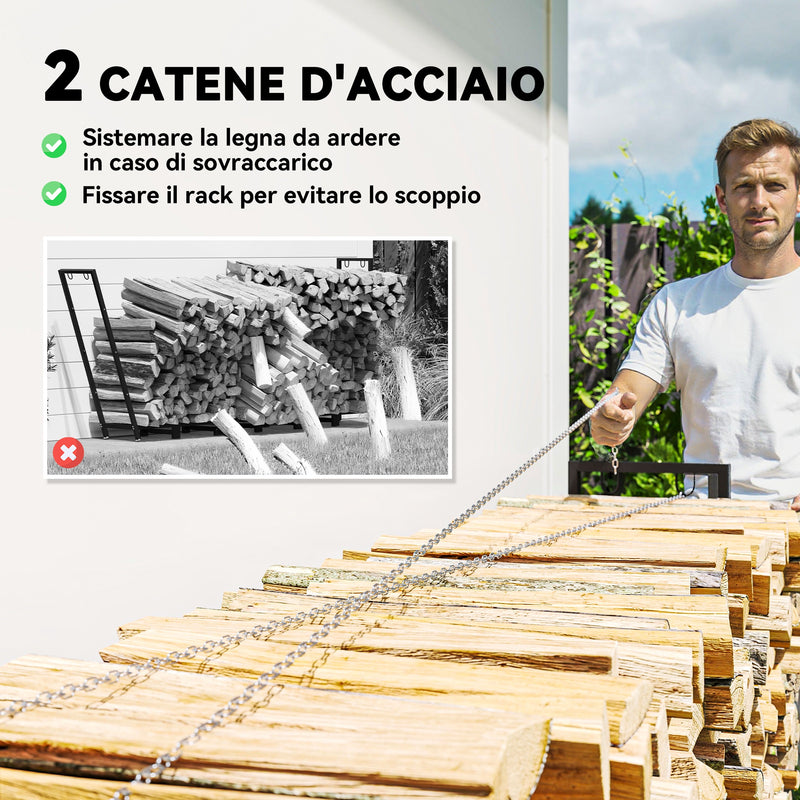 Legnaia da Esterno 235x31x116 cm con Telo Impermeabile e Struttura Regolabile in Metallo Nero      