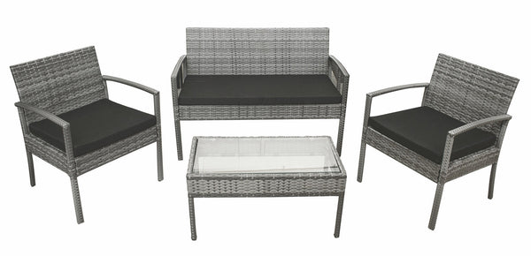 sconto Salon de Jardin Canapé 2 Fauteuils et Table Basse en Rotin Soriani Santorini Gris