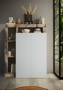 Mobile Multiuso 2 Ante con 5 Ripiani 109x30x138,5 cm Hamburg Bianco Lucido e Pero