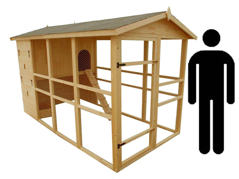 Pollaio da Giardino 175x348x204 cm Per 8-12 Galline in Legno Naturale 