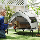 Lettino per Cani 106x76x94 cm con Copertura a 3 Lati Rimovibile in Poliestere e Acciaio Grigio Chiaro e Nero      