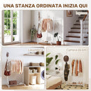 Appendiabiti da Terra 86x43x171 cm Portata 9 kg con Ruote 5 Ganci e Ripiano Inferiore Porta Scarpe in Metallo Bianco      