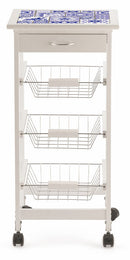 Carrello da Cucina Salvaspazio 37x37x76 cm 3 Ceste in Legno Soriani Mattonelle Bianco