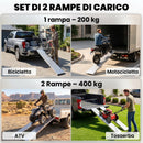 Set 2 Rampe di Carico Pieghevoli 180x25,5x6,5 cm Portata 400 kg Totale in Metallo Argento      