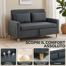 Divano 2 Posti 135x72x84 cm con Spazio Portaoggetti e Cuscini in Tessuto Effetto Lino e Legno Grigio Scuro      