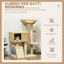 Albero Tiragraffi per Gatti con Casetta e Trespolo 60x40x95 cm Marrone e Beige  