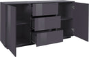 Credenza 2 Ante + 3 Cassetti 160x41,4x86 cm Bloom Grigio Antracite Laccato Lucido