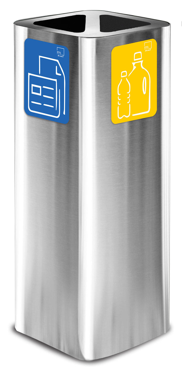 Poubelle 30x30xh80 cm Couvercle Inox avec 2 Compartiments Argent sconto