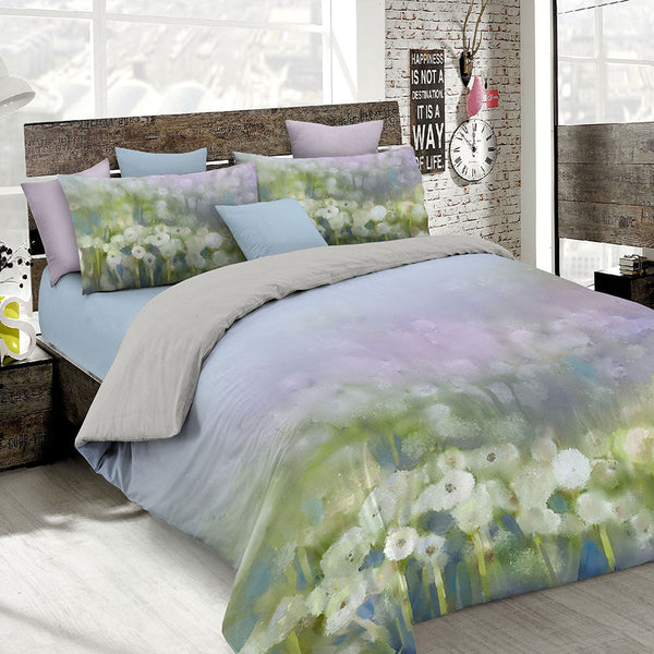 Housse de couette avec imprimé sur le sac double et les taies d'oreiller sconto