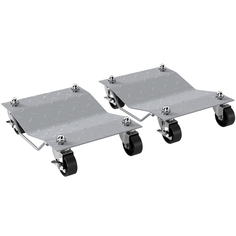 Set di 2 Carrelli Sposta Auto Antiscivolo Carico 680kg con Ruote Girevoli e Bloccabili in Metallo Argento      