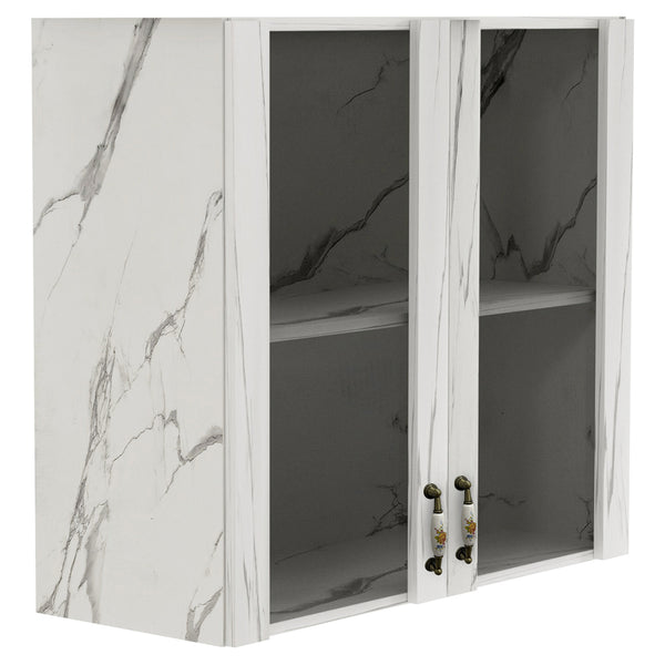 online Pensile Cucina con Ante in Vetro 80x72x32 cm Bianco Effetto Marmo