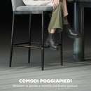 Set 2 Sgabelli Bar Moderni con Poggiapiedi e Schienale in Velluto Grigio   