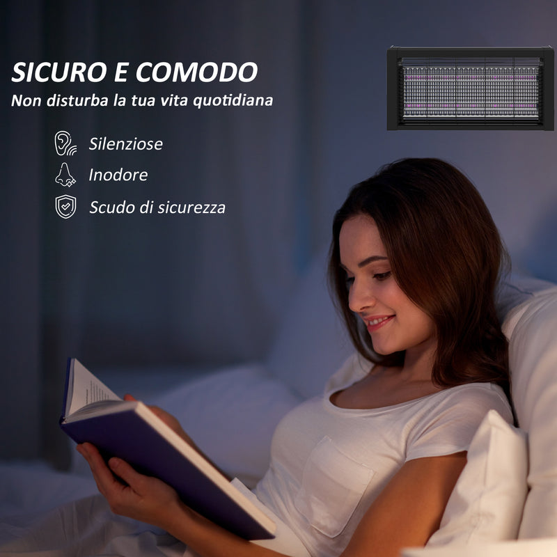 Lampada Zanzariera Elettrica 8W per Interno 49x6x25 cm con Catenella e Rete di Protezione Nero 