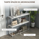 Tavolo Consolle da Ingresso con Ripiano Aperto 100x30x87 cm in Acciaio e Truciolato Bianco