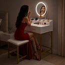 Toeletta Trucco 80x45x141 cm con Sgabello e Specchio Luce LED Postazione Makeup Bianco e Oro      