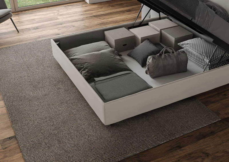 Letto Matrimoniale con Testata Imbottito in Similpelle Langre Tortora Varie Misure