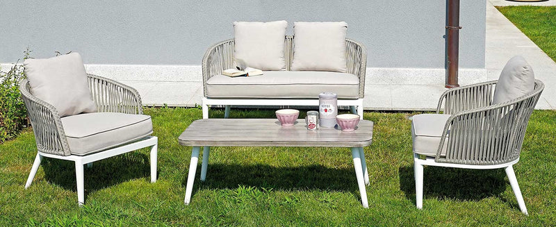 Set da Giardino in Alluminio e Corda Vorghini PortoVenere Bianco e Grigio