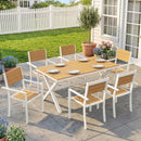Set 7 Pezzi Pranzo per Esterno Tavolo con 6 Sedie Impilabili Telaio in Alluminio Teak      