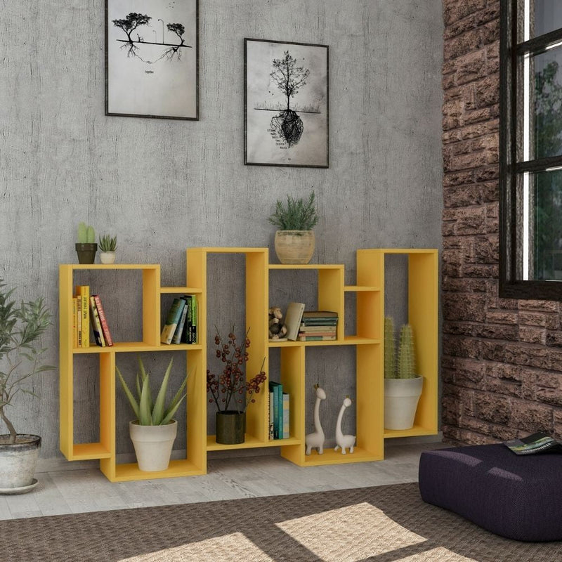 Libreria orizzontale bifacciale 96x25,5x168,5 cm mostarda