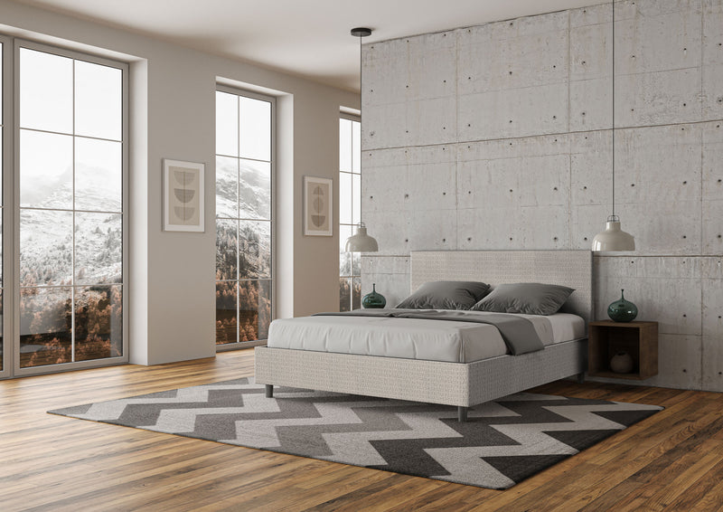 Letto Matrimoniale Giroletto con Alzata Comoda Imbottito in Tessuto Labirinto Adele Bianco Varie Misure