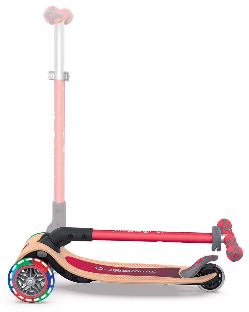 Monopattino 3 Ruote a LED Pieghevole 3 Altezze Max 50 Kg Globber Primo Foldable Wood Rosso