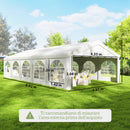 Tendone da Giardino Gazebo per Feste 992x497x290 cm con 10 Pareti Laterali Rimovibili in PE e Metallo Galvanizzato Bianco      