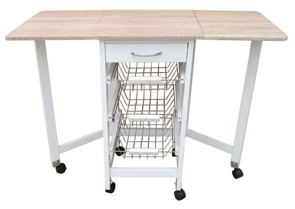 online Chariot de Cuisine Pliable Gain de Place 96x37x77 cm en MDF Blanc et Sonoma