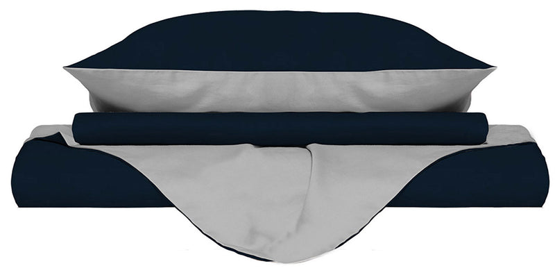 Copripiumino con Sacco e Federe Doubleface Blu Scuro\/Grigio Chiaro