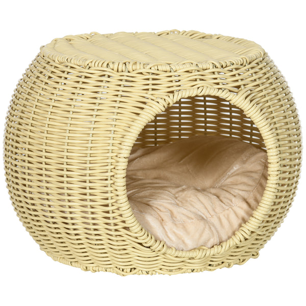 Cuccia Casetta per Gatti Ø40x30 cm in Rattan PE Beige online