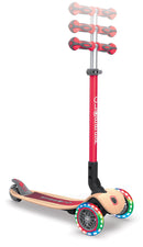 Monopattino 3 Ruote a LED Pieghevole 3 Altezze Max 50 Kg Globber Primo Foldable Wood Rosso