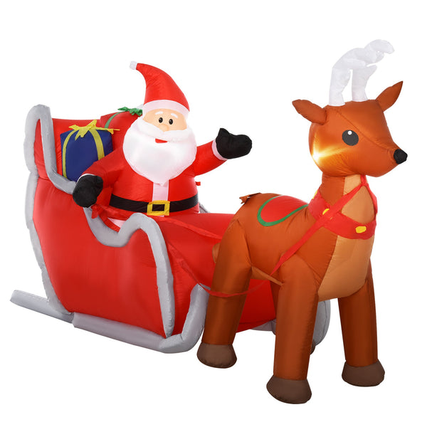 acquista Père Noël Gonflable 310x78x148 cm avec Lumières LED Traîneau et Rennes pour l'Extérieur