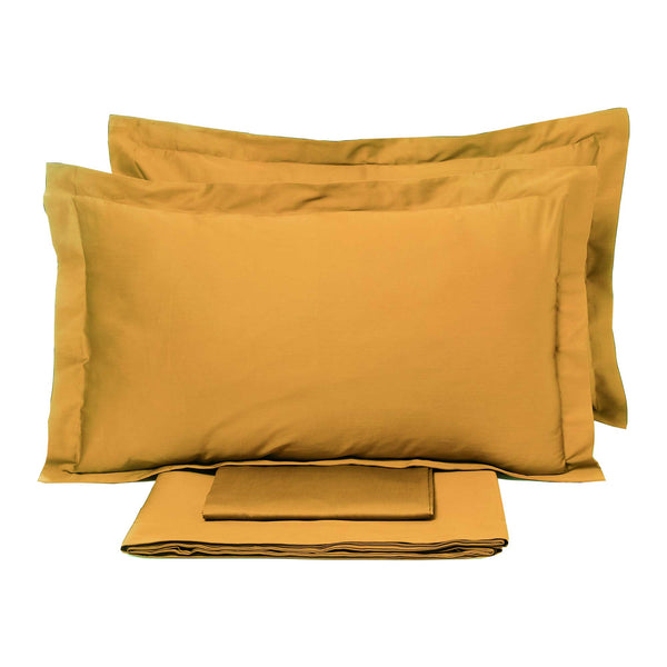 Ensemble de draps doubles au-dessus et en dessous et taies d'oreiller Garrini Clarice Gold de couleur unie online