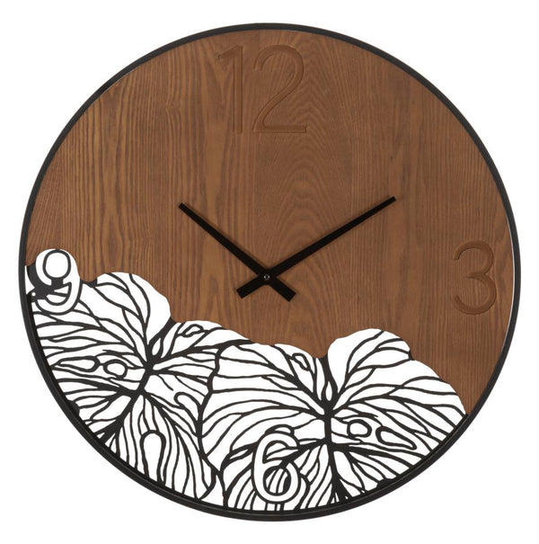 Orologio da Muro Wood/Leaf 60x2x60 cm in Ferro e MDF Nero e Marrone online