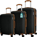 Set 3 Valigie Rigide con Ruote Easy Roll Trolley Bagaglio da Viaggio Nero e Marrone      