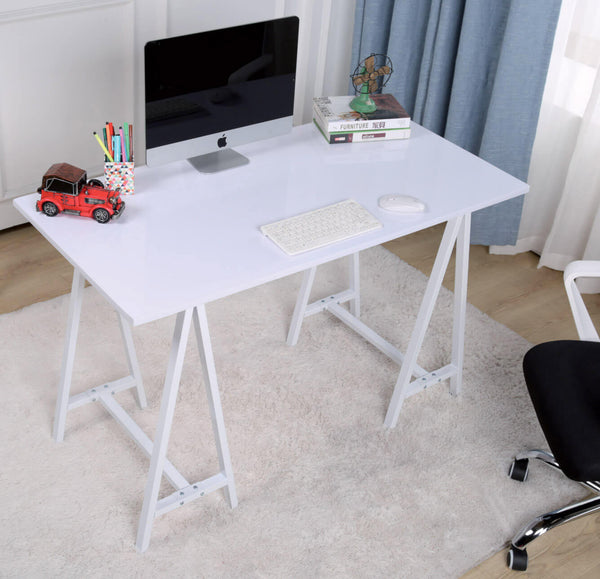 sconto Bureau en métal, plateau en mélaminé blanc Fumer 881