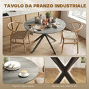 Tavolo da Pranzo Rotondo Stile Industriale Ø100x75 cm con Piano in Truciolare e Gambe a Croce in Acciaio Grigio      