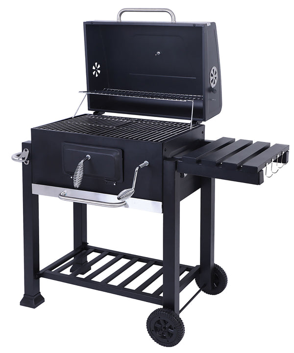 Barbecue a Carbone Carbonella 116x56x109 cm con Coperchio e Ruote in Acciaio Nero prezzo