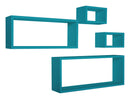 Set 3 Mensole Cubo da Parete Quadrato e Rettangolare in Fibra di Legno Merlino Blu Atollo