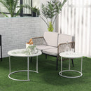 Set 2 Tavolini da Giardino in Metallo Piano Effetto Marmo Bianco