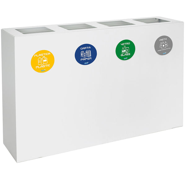 Pattumiera per Raccolta Differenziata 4 Scomparti 240 L 120x30x80 cm in Acciaio Verniciato Bianco sconto