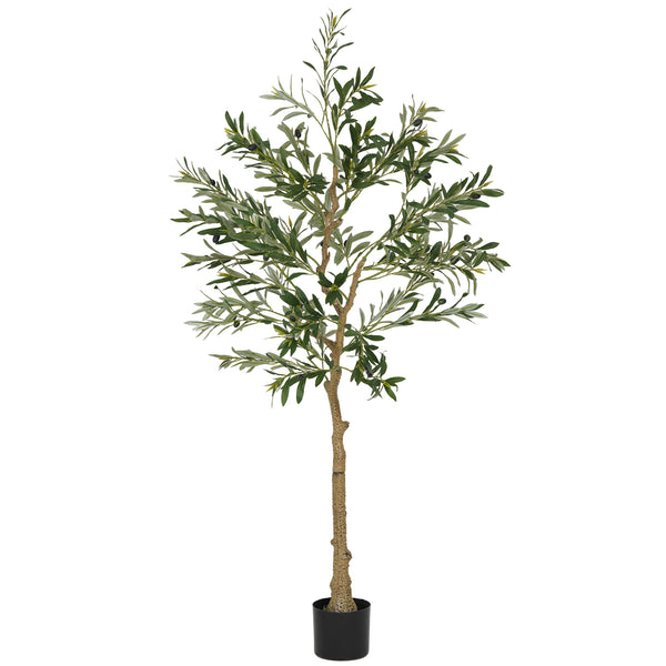 sconto Pianta Artificiale Olivo Alta 150 cm con 720 Foglie e 32 Olive per Interni con Vaso in Plastica e Seta Verde