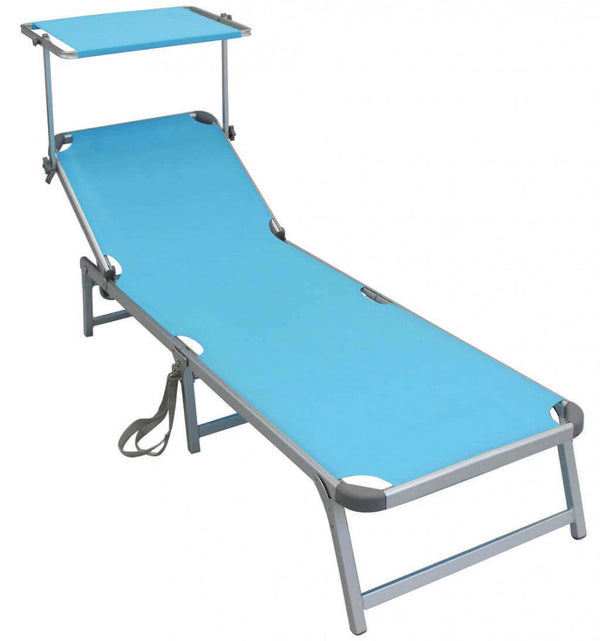 Transat de jardin 188x59x30 h cm en textilène bleu clair sconto