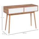 Consolle Ingresso 2 Cassetti 100x35x75 cm in Legno Bianco e Teak