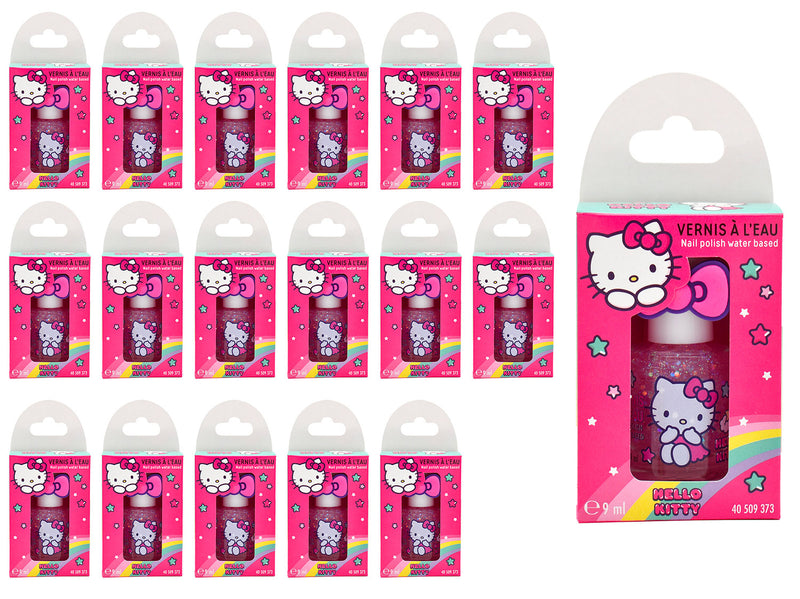 Set 18 Smalti Hello Kitty con Anello per Bambini a Base Acqua 9 ml Rosa Chiaro